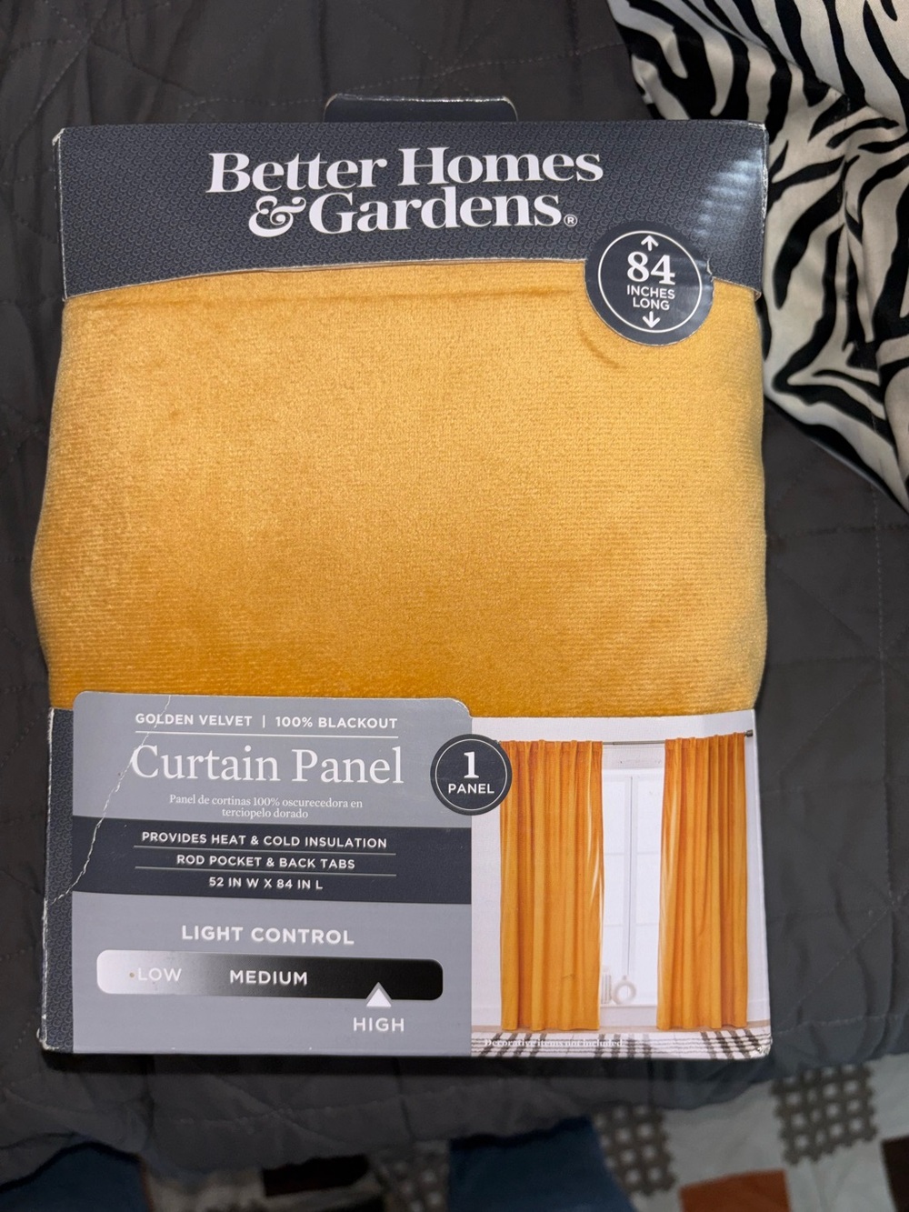 Better homes 84 inches 1 panel golden velvet 100% black out (NWT)